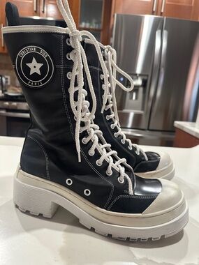 Dior Black and White High-Top Lug Sole Ankle Boots